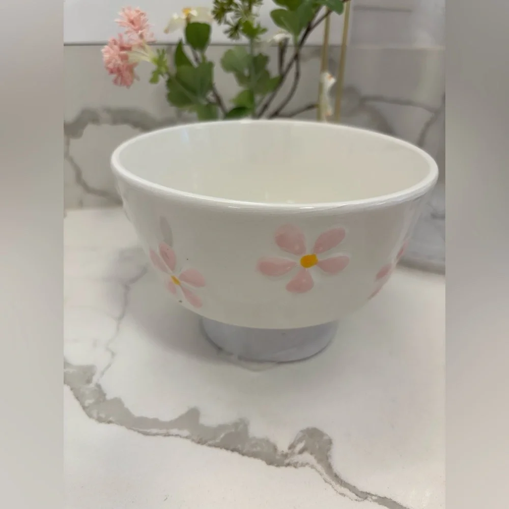Dog 🐶🌸Floral Ceramic Bowl with Pink and Yellow Accents